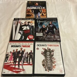 5 Mixed DVD Lot - Dark Blue, 21, Hancock, Ocean's Twelve & Ocean's Thirteen